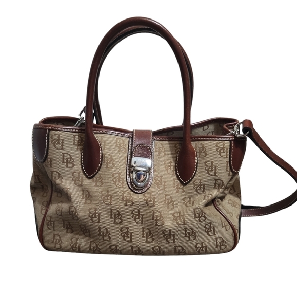EUC Dooney & Bourke Signature handbag/ crossbody monogramed brown/Tan - Picture 1 of 14